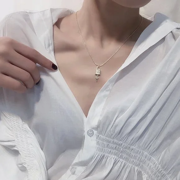 NEW 14K Gold Plated Diamond Lock Key Necklace - Picture 12 of 14